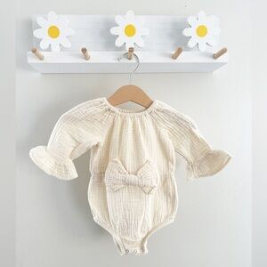 Greyson Collective Bow Waffle Knit Bubble Onsie creme beige Neutral